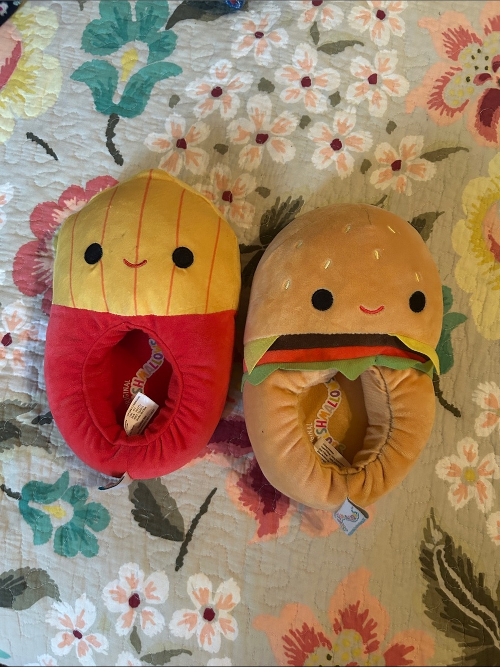 Squishmallows Kids Plush Burger & Fries Slippers - Yellow, Red, Brown